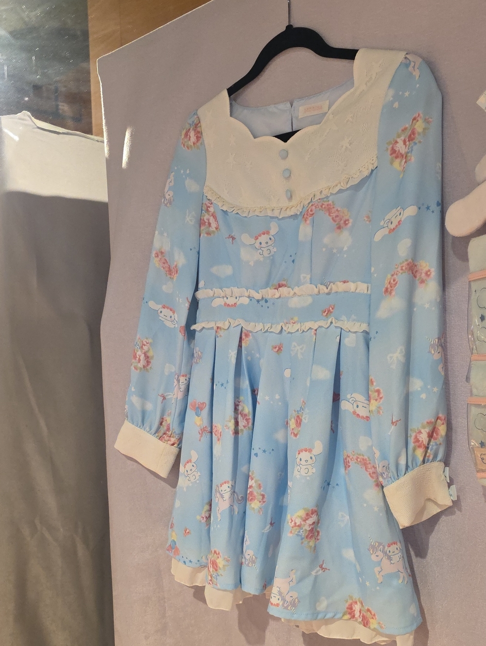 Light Blue Cinnamon Roll Dress with Cream Collar
